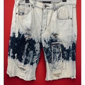 Royal Blue Men's 36 Blue/White Tie-Dye Distressed Stretch Denim Shorts 5-Pocket